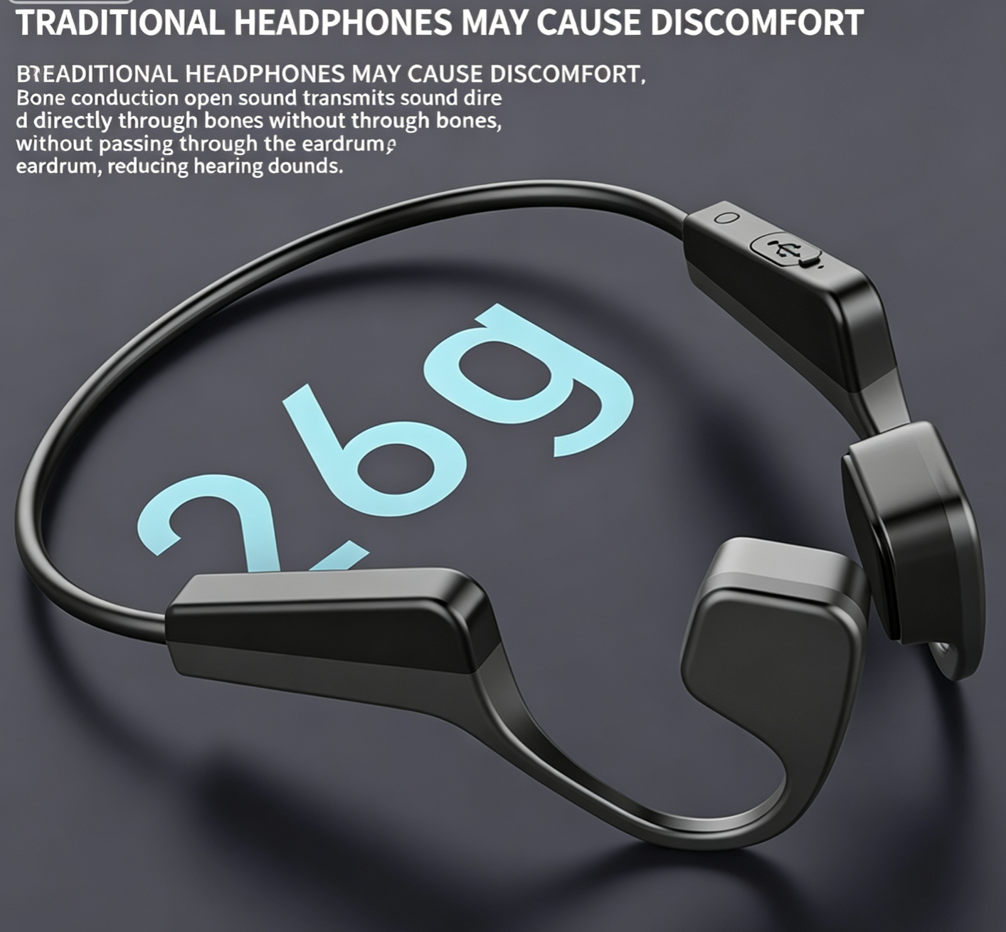【26new】Bone Conduction Neckband Wireless Earphones Headphones Sports Open Ear Headset With Mic Stereo Earbud Audio Black