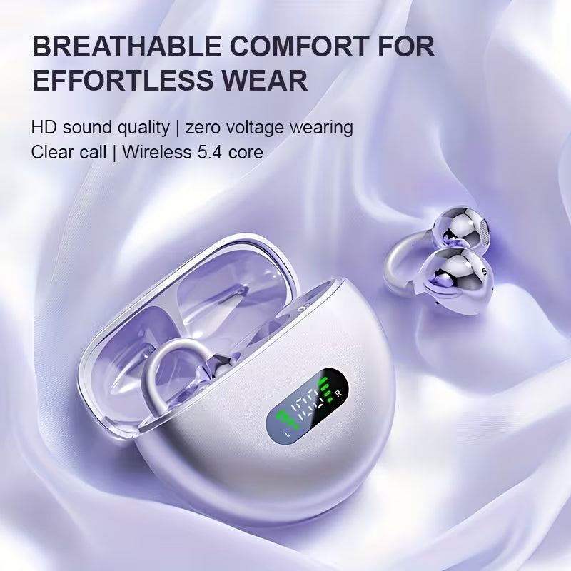 Ear Clip Earbuds – Wireless Sports Earphones with Built-in Mic, Ear Hook, Crystal-Clear Calls