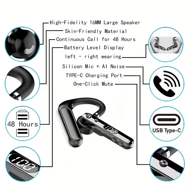 Open-Style Wireless Earphones – Long Battery, One-Touch Mute, Open-Ear Comfort