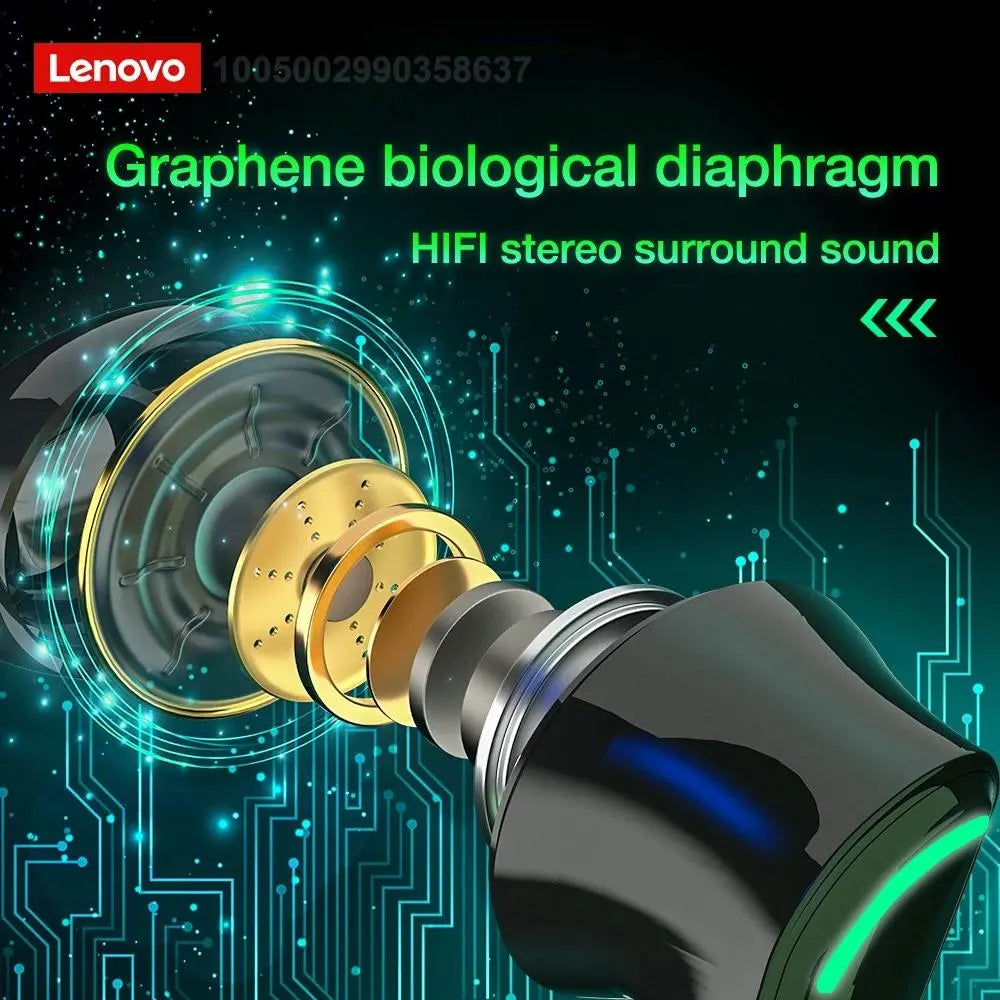 Lenovo XT92 Wireless Bluetooth-Compatible Headset - In-Ear Design with Power Display Charging Case, Low Latency Gaming Headphone for Daily Use