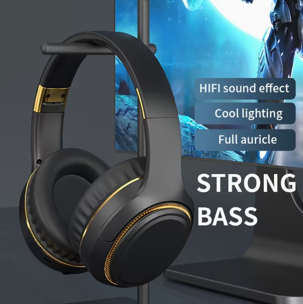 Wireless Over-Ear Headphones with Noise Cancelling – FM Radio, AUX & USB-C, Soft Earpads, Foldable, Breathing Lights, Mic, Compatible with PC/Laptop/Phone/Tablet/PS/Xbox