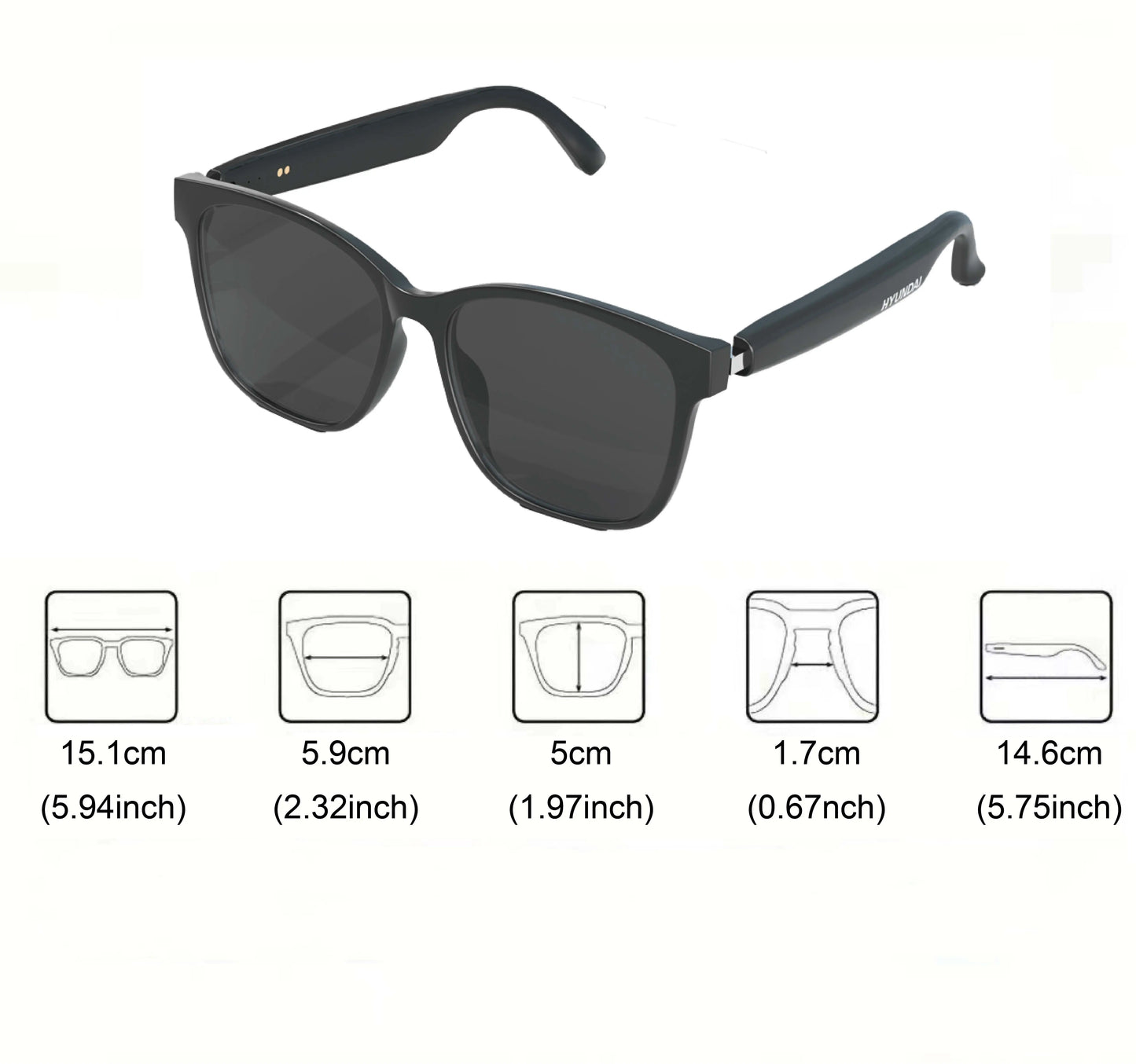 HYUNDAI C8 Wearable Smart Glasses - Bluetooth-Compatible Earbud Headphone for Music and Calls, Durable Electronic Audio Glasses