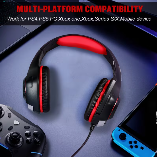 Gaming Headset with Noise-Canceling Mic – Deep Bass Stereo Sound, Compatible with PS4/PS5/Xbox One/Switch/PC