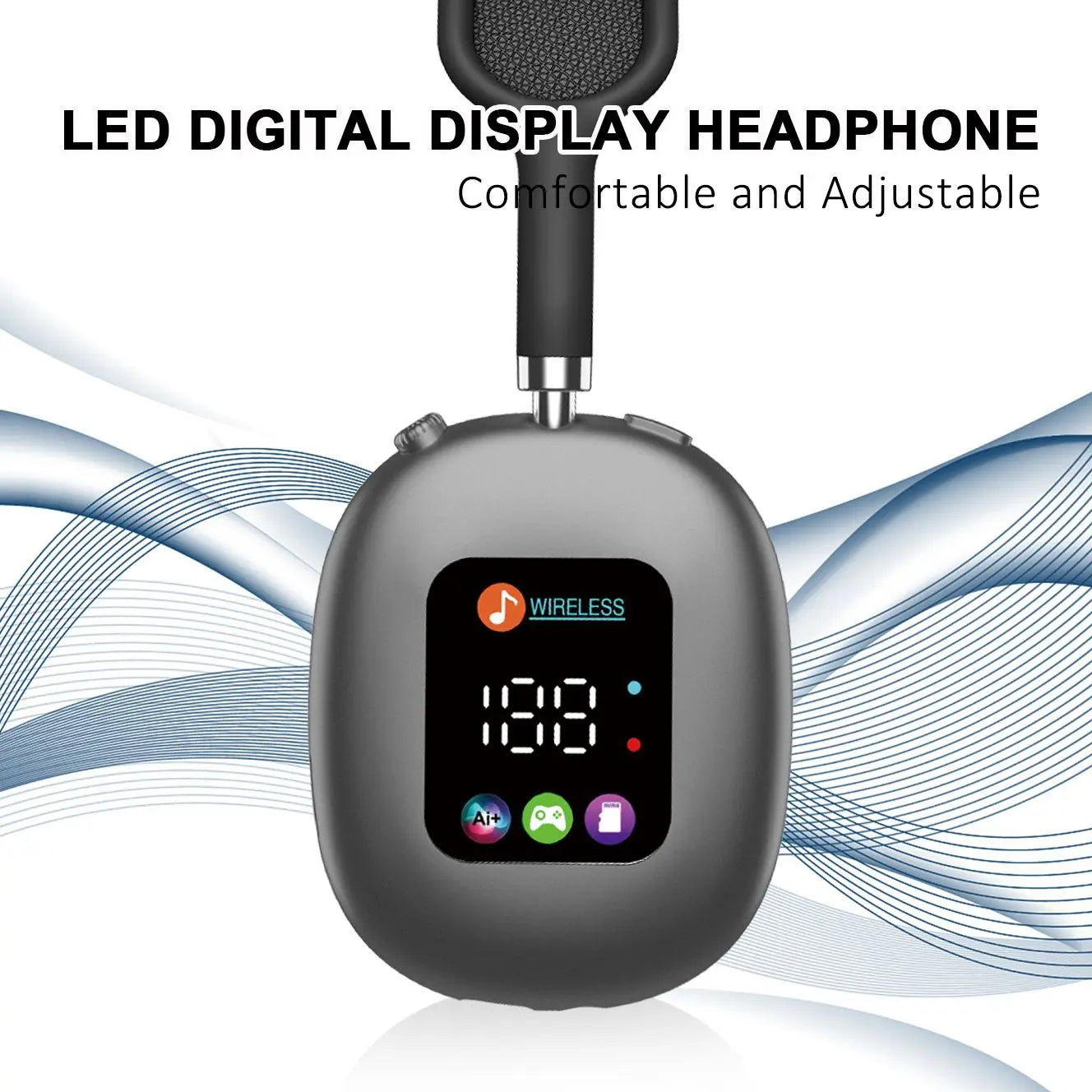 Over-Ear Wireless Bluetooth Headphones - Smart Color Digital Display, 16H+ Battery, Equalizer, Low Latency, Surround Sound for Gaming