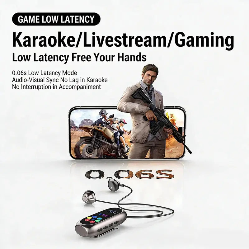 Buy 1 Get 1 Free Bluetooth 5.4 Neckband Clip-On Earphones - TWS Gaming Headset with HD Mic, Color Screen, Noise Reduction