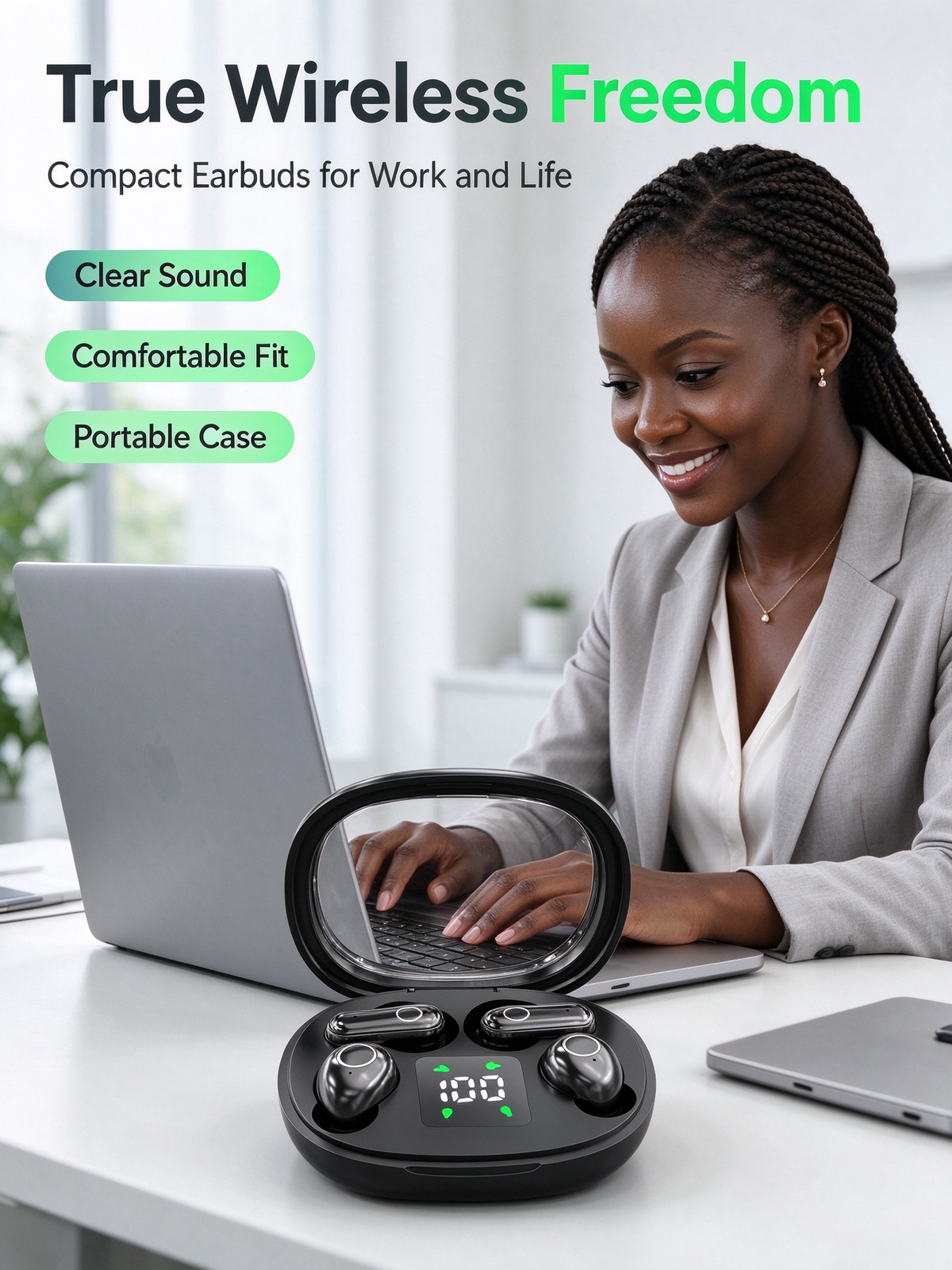 2-in-1 Wireless Bluetooth Earbuds – Mini In-Ear Headphones with Hi-Fi Sound & Pain-Free Fit