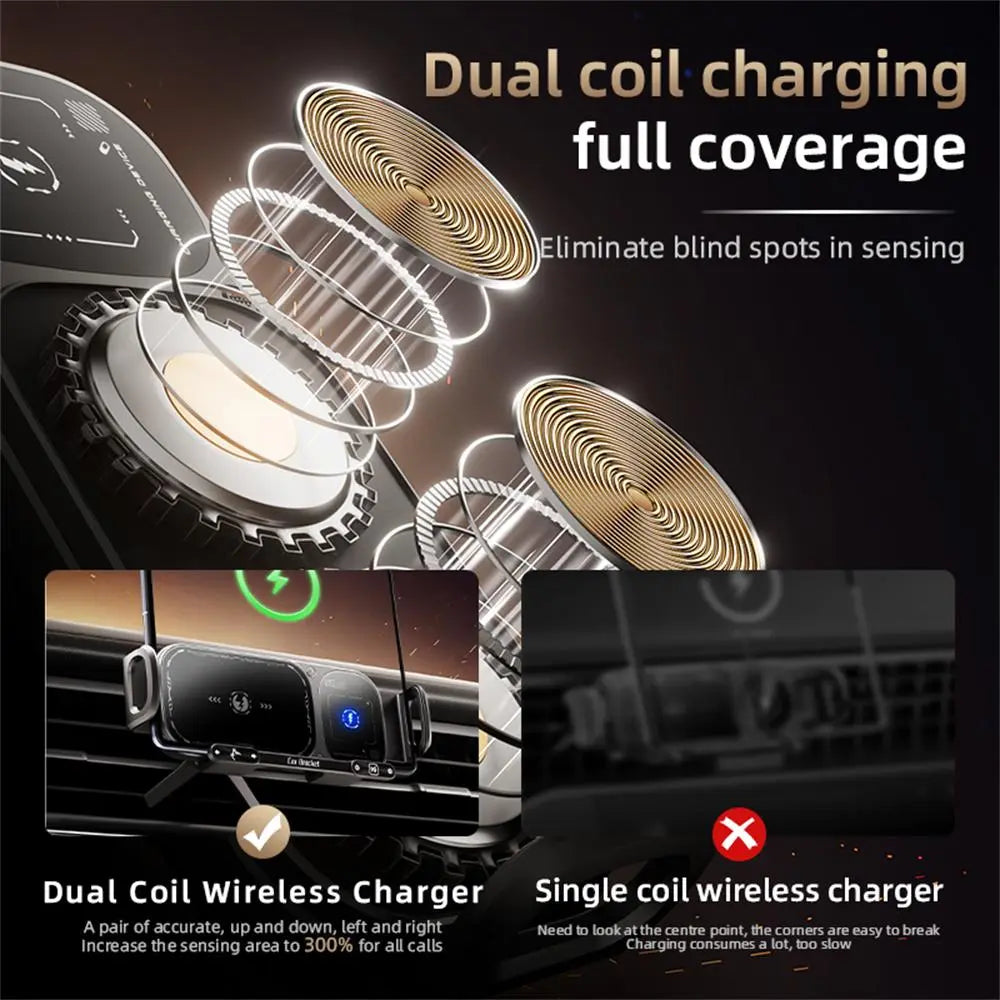 Magnetic Car Phone Holder Charger - 15W Fast Charging Wireless Stand