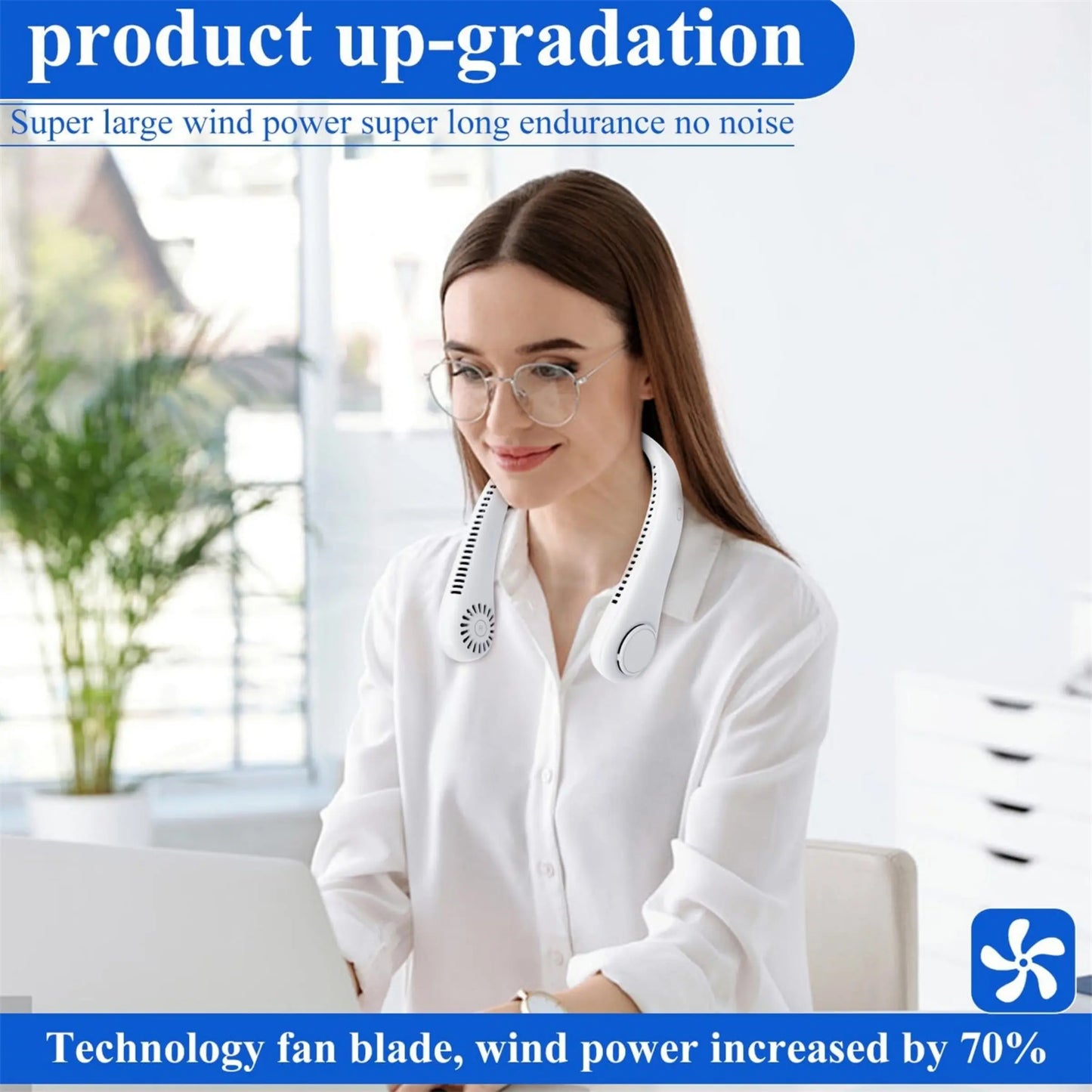 Portable Neck Fan, USB Rechargeable 3-Speed Wearable Quiet Low Noise Cooling Fan, Hands-Free Bladeless Fan for Outdoor and Indoor Cooling, Birthday Gifts for Men, Women, Mom & Dad – 🔥 Buy 1 Get 1 FREE 🔥