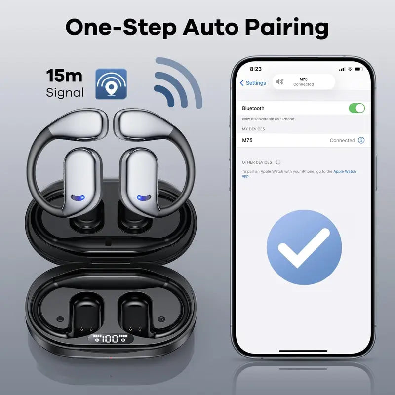 True Wireless Stereo Headphones – Long Battery Life, Open-Back Design, Touch Control, USB-C Charging, Ideal for Gaming & Calls
