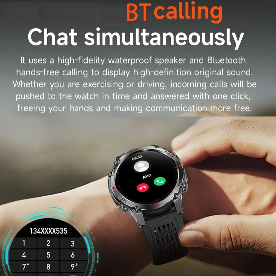 GPS Digital Smartwatch – Outdoor Sports Fitness Watch with Wireless Call, 100+ Sports Modes, Calorie Counter, Weather Alarm, LED Compass – Gift for Men & Women