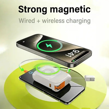 Portable Charger, Magnetic Power Bank, Small Wireless PowerBank, Battery Pack 20000mAh Travel Essentials Fast Charging With Built in Cable, Foldable Wall Plug for iPhone,Samsung,Andriod