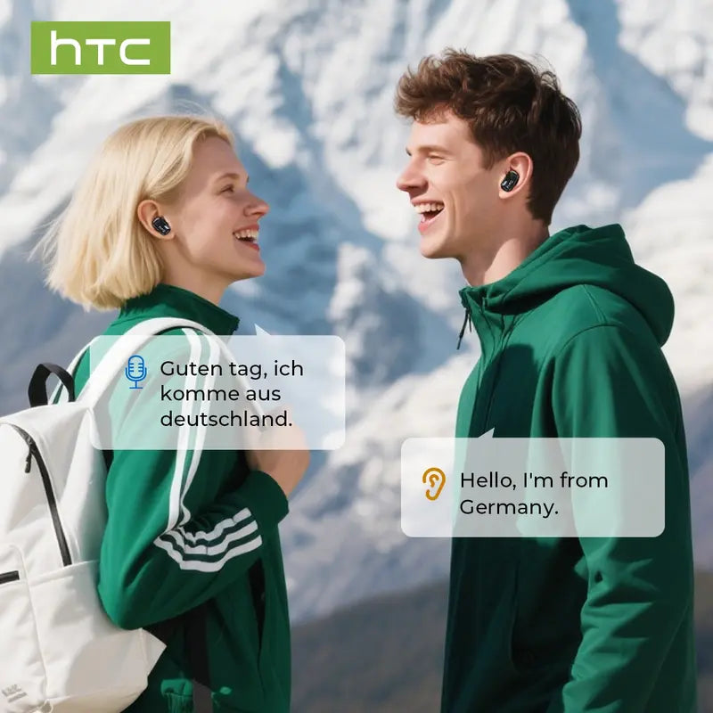 HTC NE16 Translation Wireless Earbuds,with APP Support 134 Languages,BT 6.0 earphones 35 hours long play time Wireless charging case IPX5 waterproof Stereo earphones built-in microphone Good for calls Compatible with Android and iOS, Electronic