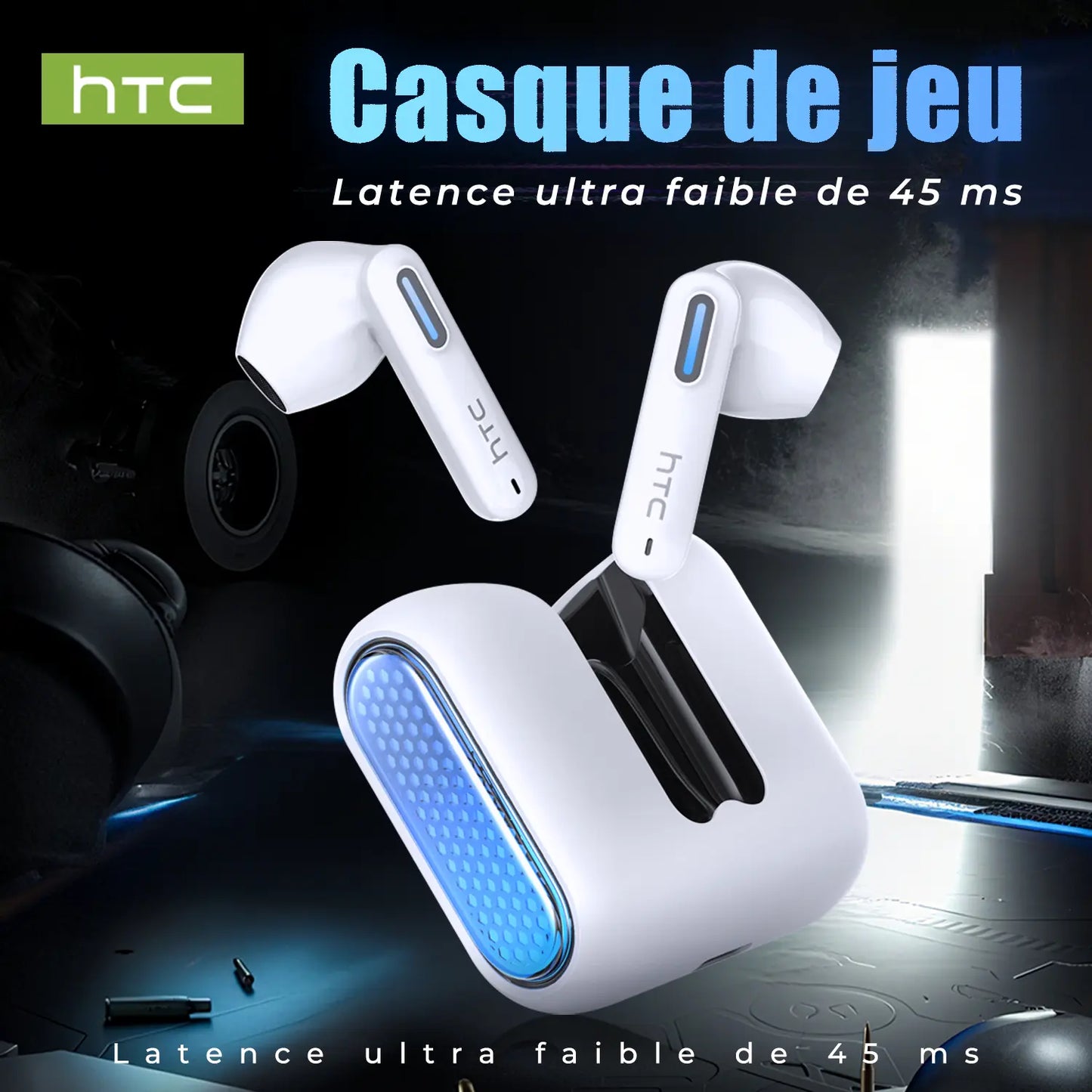 HTC NE49 Wireless Earbuds Bluetooth 6.0 Gaming Headsets High Fidelity IPX5 Waterproof, Suitable for Office, Sports, Study and Audio Calls, Built-in Microphone, TWS Earphones image 2