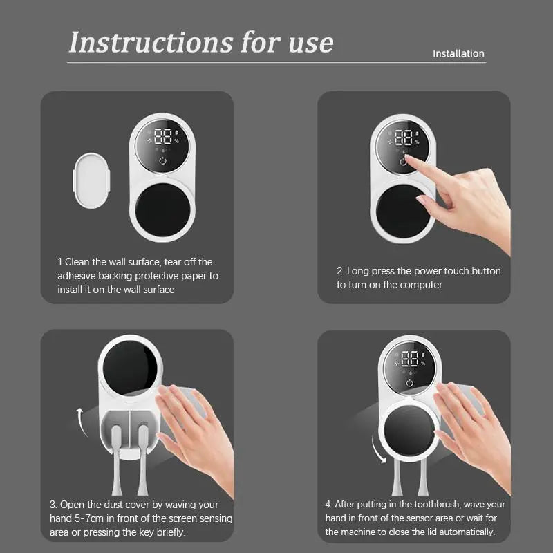 Wall Mounted Toothbrush Sterilizer, Rechargeable Toothbrush Holder, Toothbrush Sanitizer Holder, Toothbrush Holders For Bathrooms, Toothbrush Cleaner with LED Smart Screen, Personal Care Appliances, Bathroom Accessory