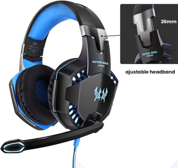 Gaming Headset with Microphone – Bass Stereo Sound, Soft Memory Foam Earcups, LED Lights, Compatible with PC & Laptop Computers, Gaming Accessories