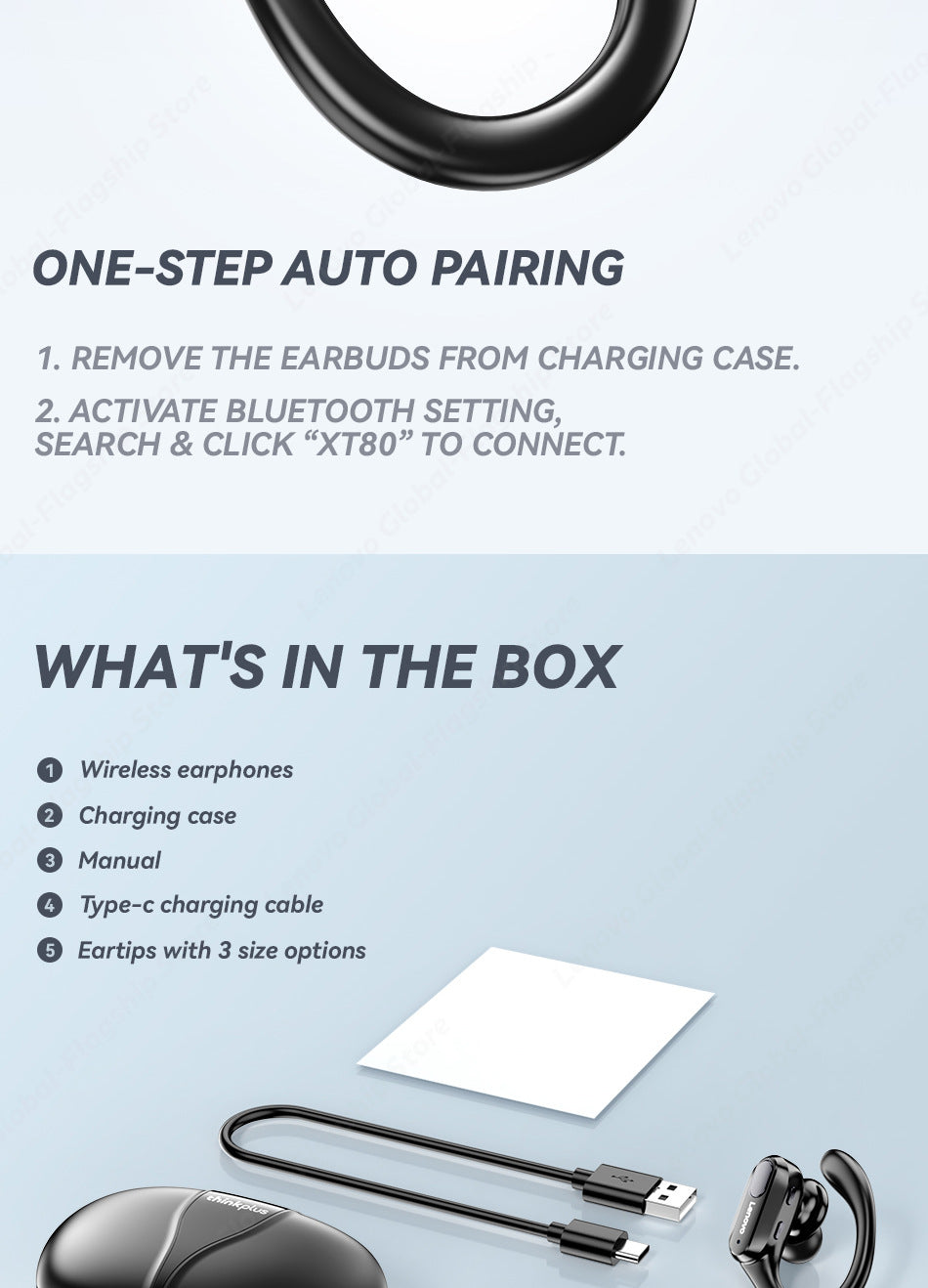 Thinkplus XT80 Ear-Hook Bluetooth Earphones - Sports Running Headset for Men and Women