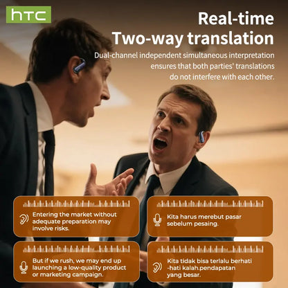 HTC NE38 OWS Wireless Translation Earbuds, Supports Real-Time Translation in 134 Languages With APP, Bluetooth 6.0 Earphones, IPX5 Waterproof, HIFI Sound Quality, Suitable for Office, Sports, Study and Audio Calls | Built-in Microphone | AI Headphones