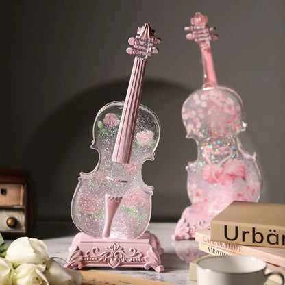 Violin Crystal Lamp Music Box Speaker, Mother's Day Gift, Day Gift, Christmas Gift, Home, Living Room, Table Mount, Mono Audio Output, Rose, Decor