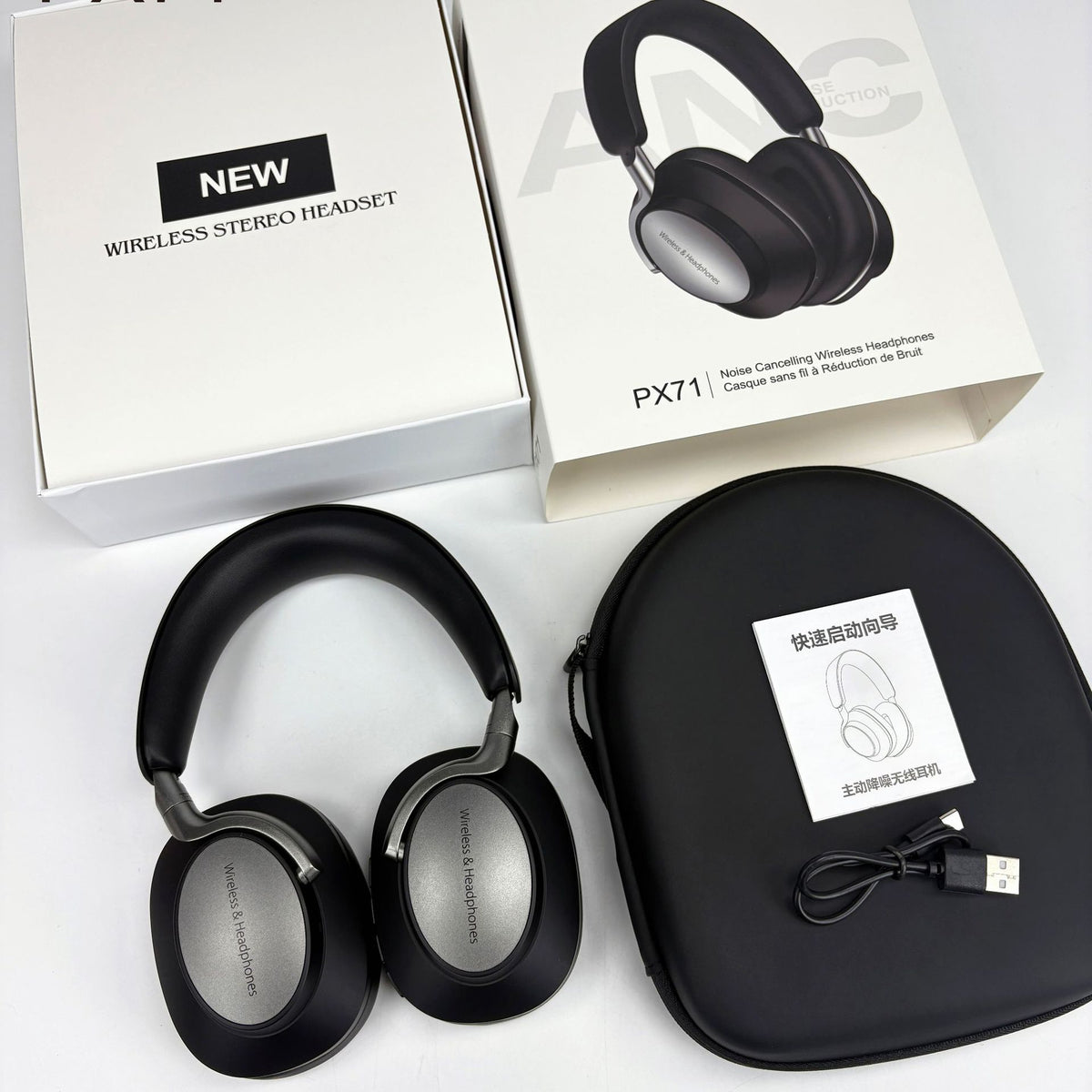 PX71 ANC Over-Ear Bluetooth Headphones - Metallic Finish with Curved Hook Design and Active Noise Cancelling