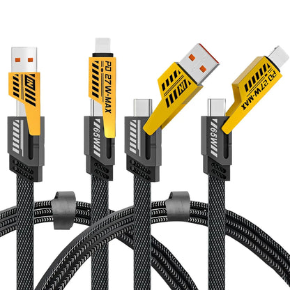【Buy 1 Get 1 FREE】4-in-1 USB Charging Cable – 5FT Fast Charging MAX 100W, USB-A + Type-C, Aluminum Alloy – for iPhone, Samsung Galaxy, Android, iPad Pro