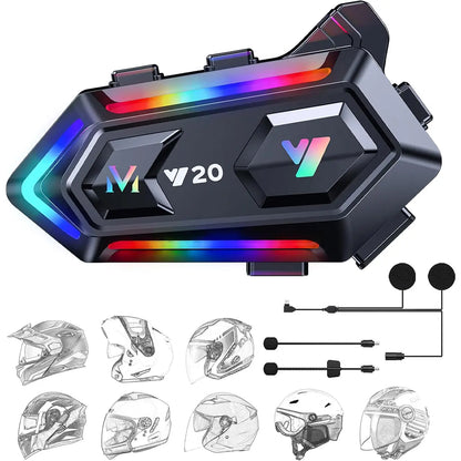 Motorcycle Helmet Headset BT5.0 – Wireless Stereo Earphones with Noise-Cancelling Microphone, Waterproof & RGB Lights – Perfect Bluetooth Motorcycle Accessories