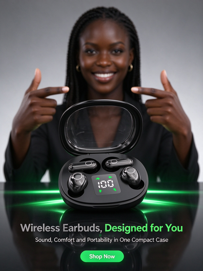 2-in-1 Wireless Bluetooth Earbuds – Mini In-Ear Headphones with Hi-Fi Sound & Pain-Free Fit