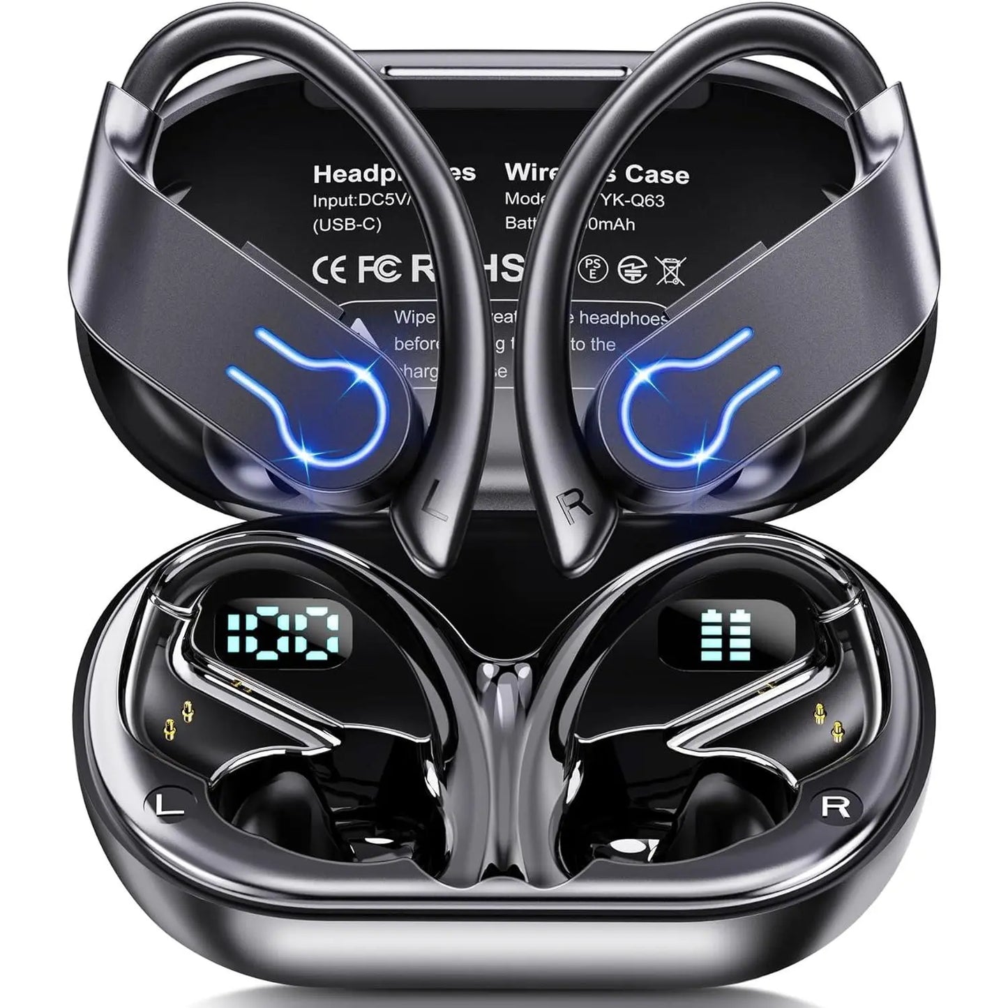 ireless In-Ear Design Earphone – Bluetooth 5.3 Earbuds with ENC Mic, Stereo Sports Headphones with Earhooks, Waterproof for Running & Music