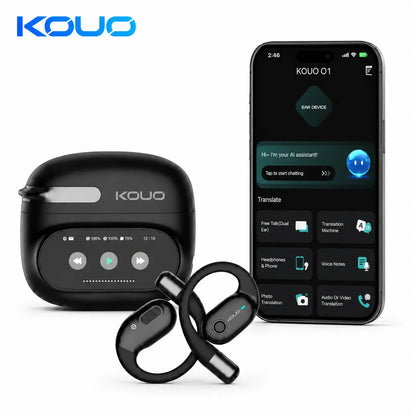 OUO O1 Wearable Open-Ear Headphones Bluetooth 5.4, LED HD Display, High-Fidelity Audio, Noise Cancellation, IPX7 Waterproof, Fast Charging, for Office & Sports, High-Quality Audio Calls, Studying Use
