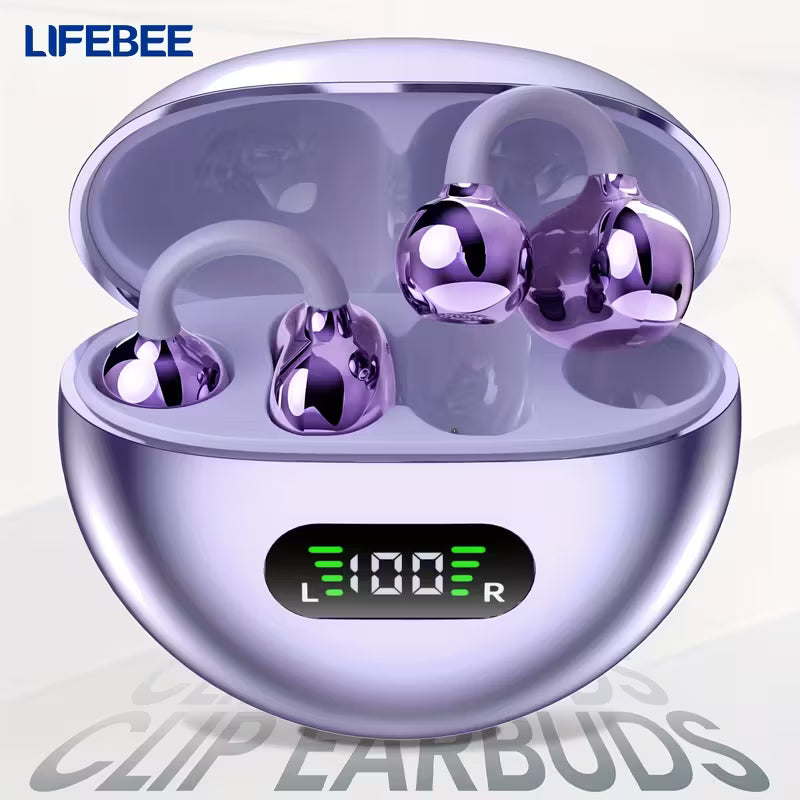 Ear Clip Earbuds – Wireless Sports Earphones with Built-in Mic, Ear Hook, Crystal-Clear Calls