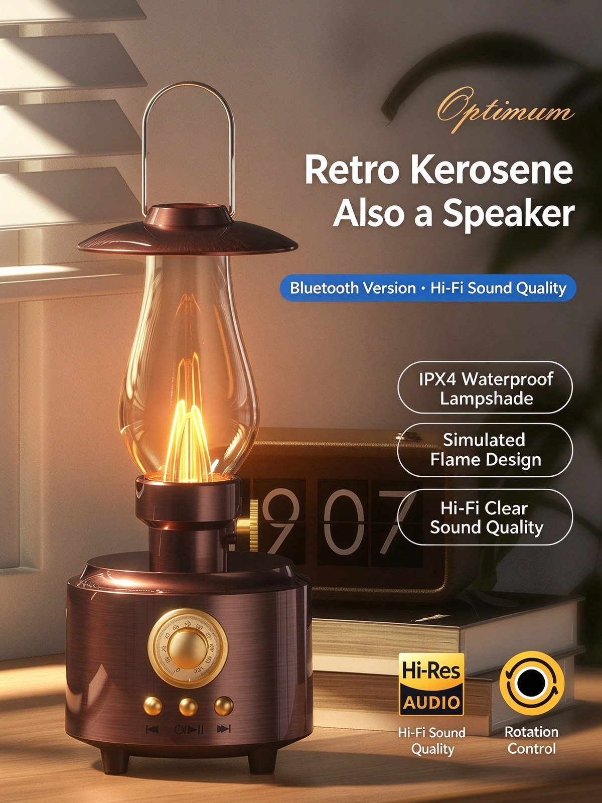 Kerosene Lantern Bluetooth Speaker - Retro Desktop Bluetooth Hi-Fi Audio, Portable Outdoor Camping Speaker with Lighting & Ambient Lamp