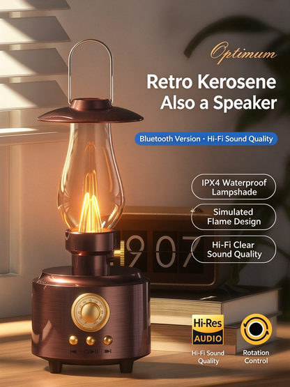Kerosene Lantern Bluetooth Speaker - Retro Desktop Bluetooth Hi-Fi Audio, Portable Outdoor Camping Speaker with Lighting & Ambient Lamp