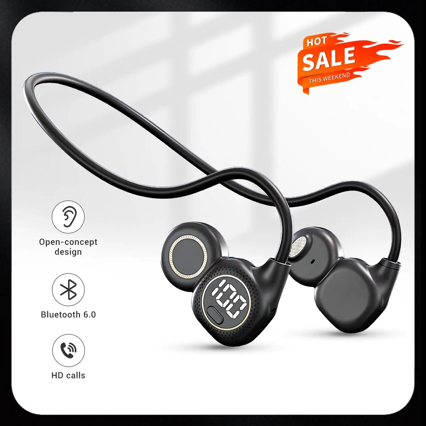 Open-Ear Neckband Bluetooth 6.0 Headphones - Air Conduction with LED Battery Display, HiFi Stereo, ENC Clear Calls, Sweat Resistant for Running, Gym and Cycling