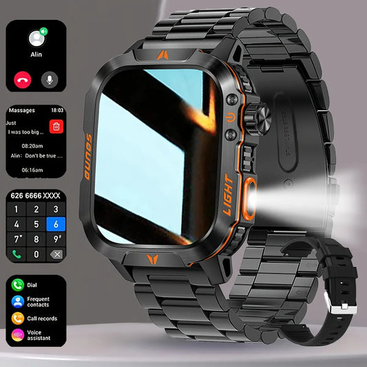2026 Manly Style Smart Sports Watch with LED Lights - Wireless Calling, Message Reminders, Sports Mode, Voice Assistant and More for Men, Compatible with Android and iPhone