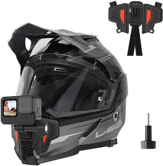 TELESIN Motorcycle Helmet Chin Mount Strap Clamp for 360/Action Cams – Compatible with GoPro, DJI, Insta360, Akaso – Perfect for Motovlog & Adventure