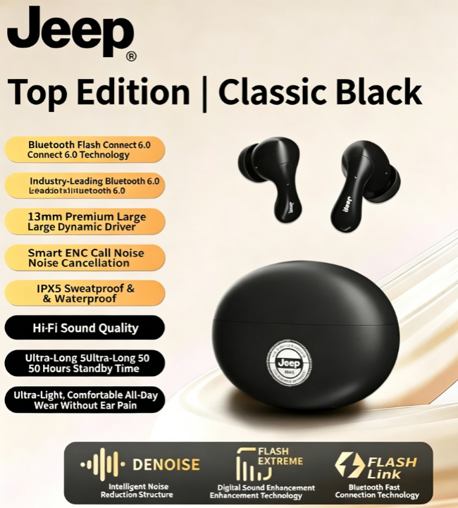 Jeep EW121 TWS In-Ear Wireless Bluetooth Headset - Bluetooth 5.4, Water Drop Design, Compact for Sports and Gaming