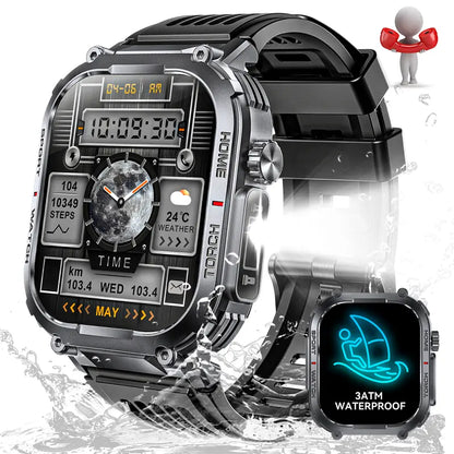 3ATM Waterproof Outdoor Smart Watch for Men – Make/Answer Calls, 100+ Sports Modes, Pedometer, Compass, Multifunctional, Compatible with iPhone & Android – Digital Watch, Gift for Men