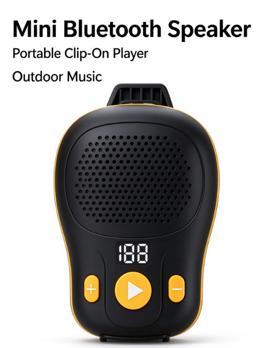 Clip-On Bluetooth Speaker – Portable Mini with Bass, LED Battery Display for Running & Cycling