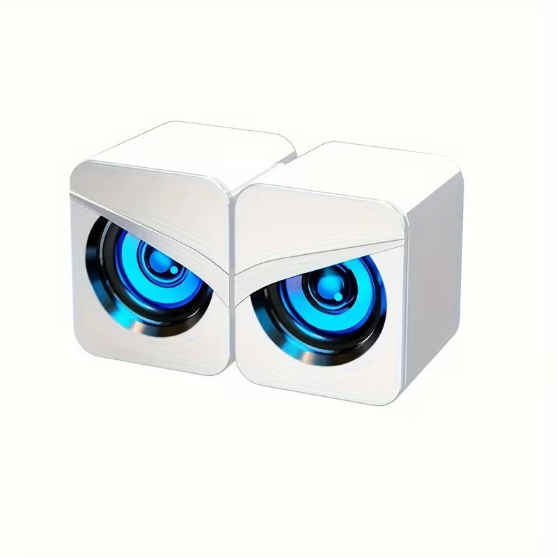 Desktop Computer Speakers – Wired Control, USB & 3.5mm AUX, LED Light Effect Mini Gaming Speaker