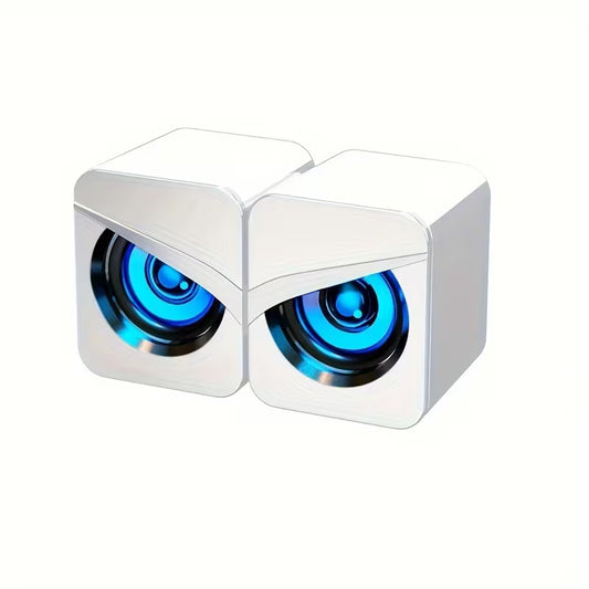Desktop Computer Speakers – Wired Control, USB & 3.5mm AUX, LED Light Effect Mini Gaming Speaker