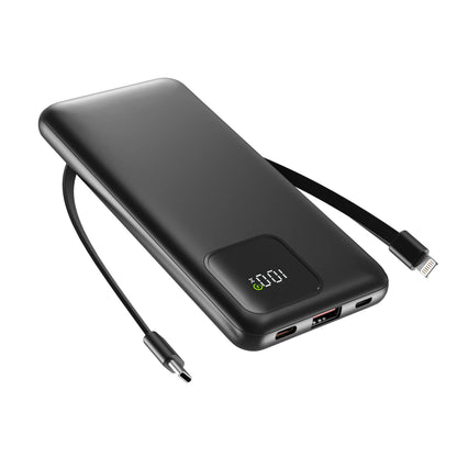 Portable Charger 10000mAh with Built-in Cables - 22.5W Fast Charging Power Bank, 4 Outputs 2 Inputs for iPhone, Samsung, Google Pixel and iPad