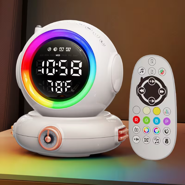 Wake-Up Light Alarm Clock with Wireless Speaker – Dual Alarms, FM Radio, Sunrise Simulation, Snooze, 8 Brightness Levels, 6 Soothing Sounds, ABS Bedside Clock