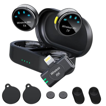 Wireless Lavalier Microphone for iPhone/Android/Camera/PC/Laptop, 30H Battery Life, 1000ft Range, Noise Cancellation, Button Size Lapel Microphone for iPhone/iPad/Video Recording/Streaming/YouTube