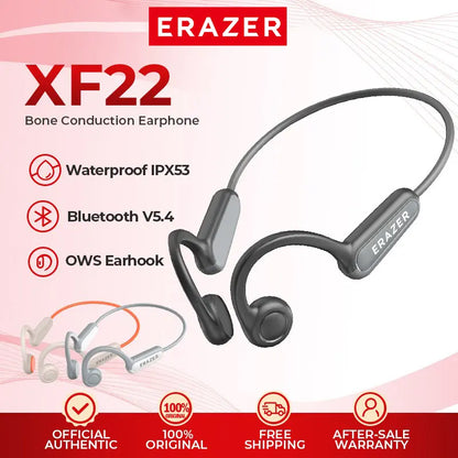 ERAZER XF22 Wireless Bone Conduction Earbuds - Bluetooth 5.4, Touch Control, HiFi Stereo, Water Resistant Sports Earphones