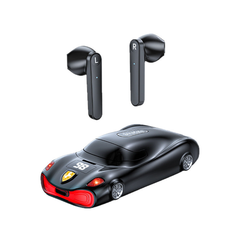 Black Wireless Earphone with Cool Sports Car Shape – Low Latency & Long Battery Life, Portable Bluetooth Earbuds