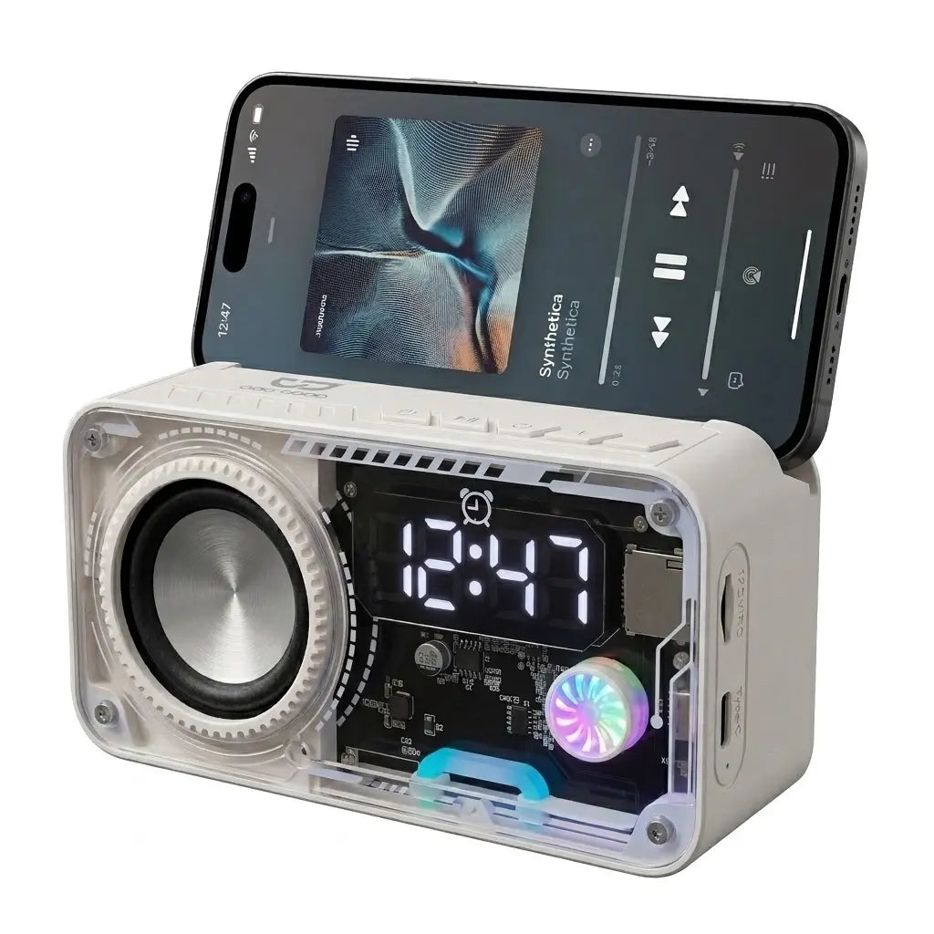 Wireless Bluetooth Speaker & Phone Holder with RGB Night Light – 24H Time Display, Y2K Room Decor & Gaming Desk Setup, Portable Stereo, Long Battery for Party & Dorm