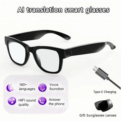 High-End AI Semi-Rimless Smart Glasses 164-Language Real-Time Translation | Open-Ear HD Audio, Bluetooth Calls & Music | Stylish Photochromic Lenses | Hands-Free, Lightweight & Comfortable for Daily Wear, Travel & Commuting | Easter gift