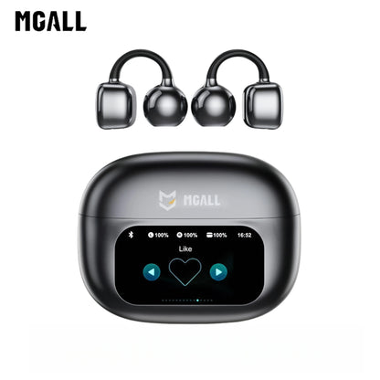 MGALL C02 Clip-On Ear Headphones – LCD Full Color Touch Screen, Bluetooth 6.0, Wireless Audio for Music & Calls