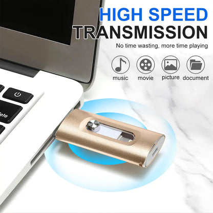 MFi Certified 256GB 4-in-1 Flash Drive - High Speed USB 3.0 Memory Stick for iPhone, iPad, Android and PC