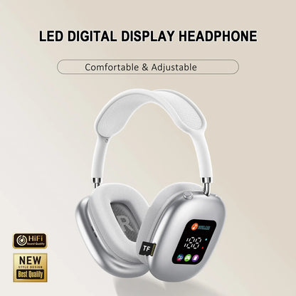 Over-Ear Wireless Bluetooth Headphones - Smart Color Digital Display, 16H+ Battery, Equalizer, Low Latency, Surround Sound for Gaming