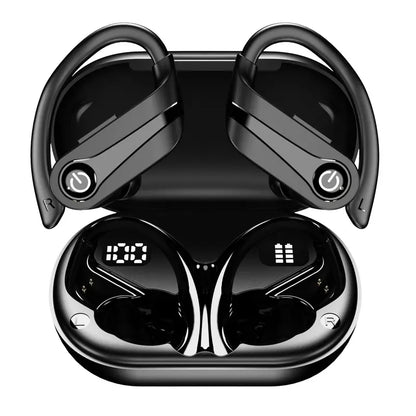 Wireless Sport Earbuds with Earhook – 30Hrs Playtime, IPX7 Waterproof, Digital Display, Built-in Mic, Stereo Sound for Workout, Running & Gym